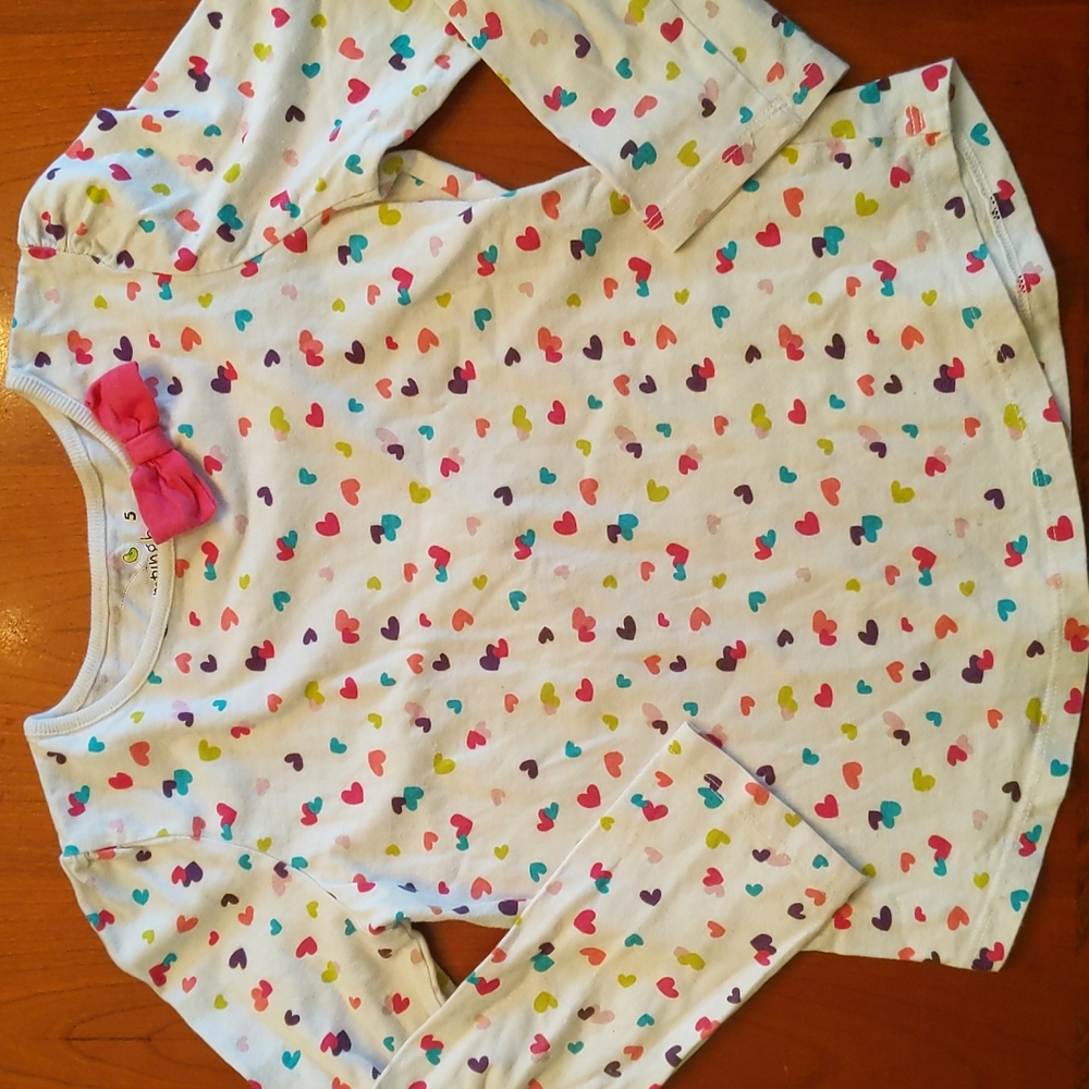 Jumping beans long sleeve tee, multi-colored hearts, size 5.